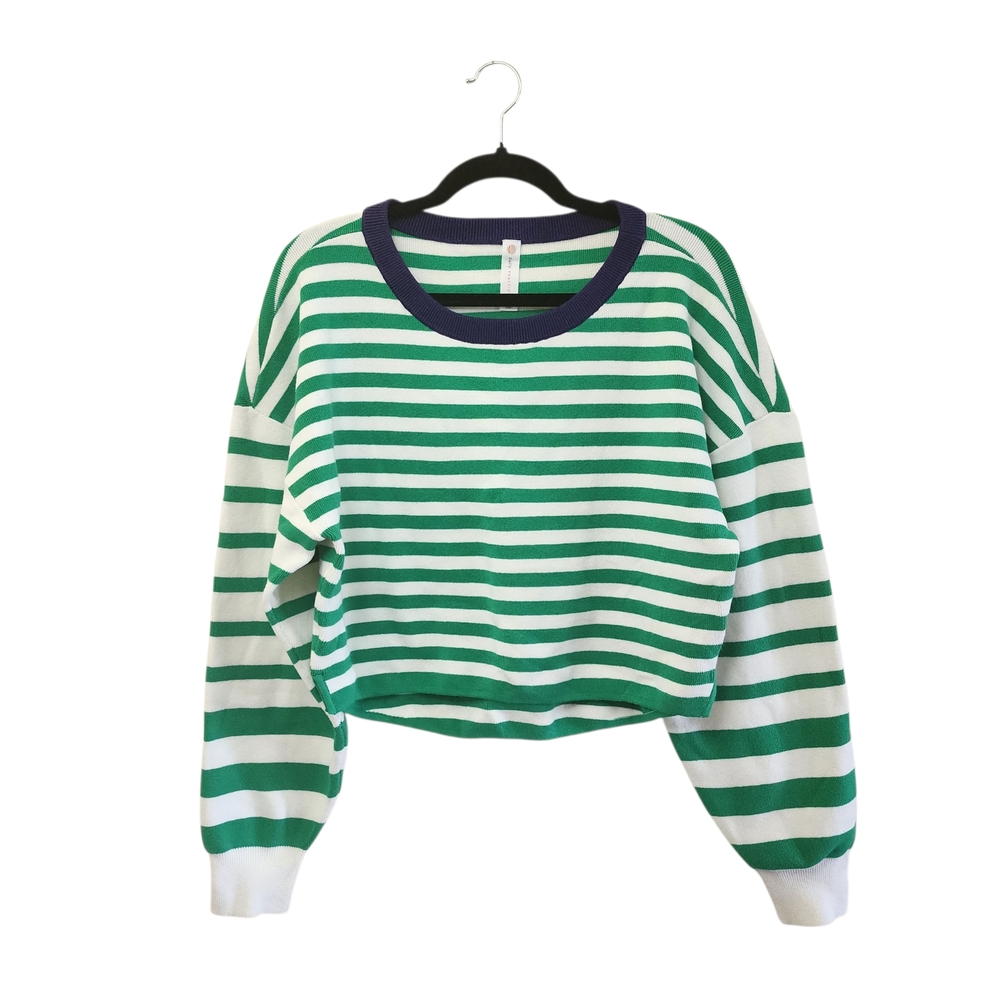 Anthropologie Green and White Striped Sweater